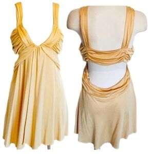 $260 LaRok 100% Silk Knit Gold Slinky Party Cocktail Open Back Dress Revolve